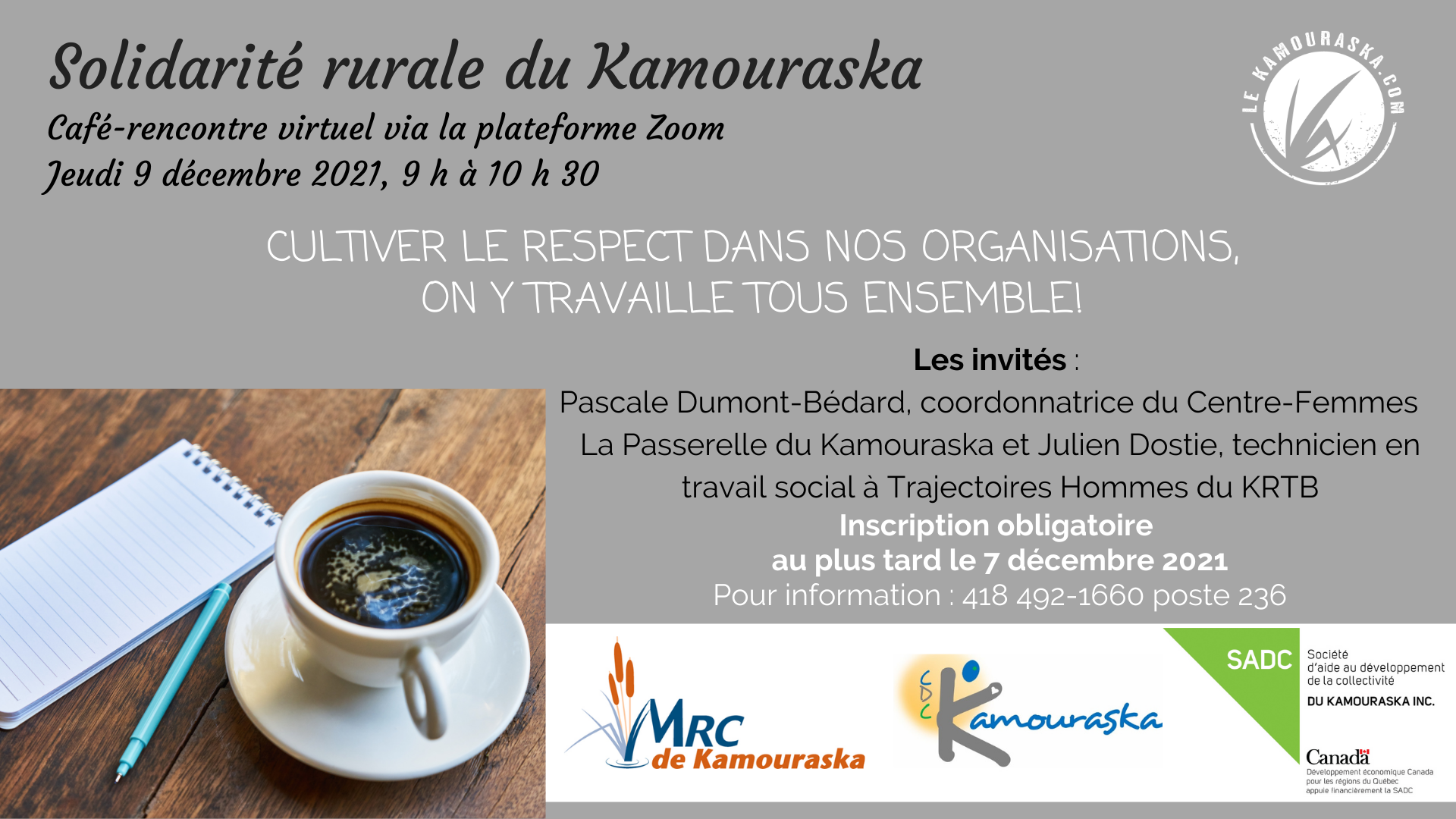 9 décembre 2021 – CAFÉ-RENCONTRE virtuel Solidarité rurale du Kamouraska